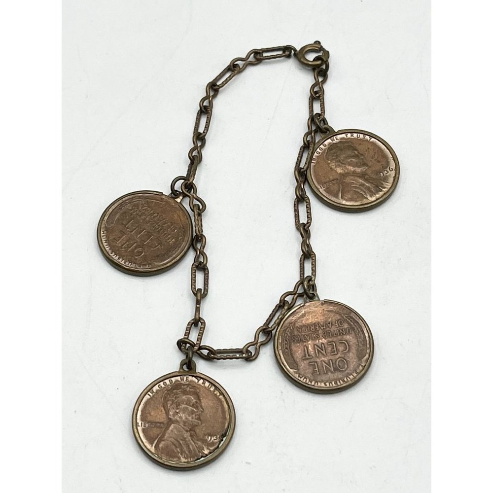 Vintage one cent penny coin charm bracelet